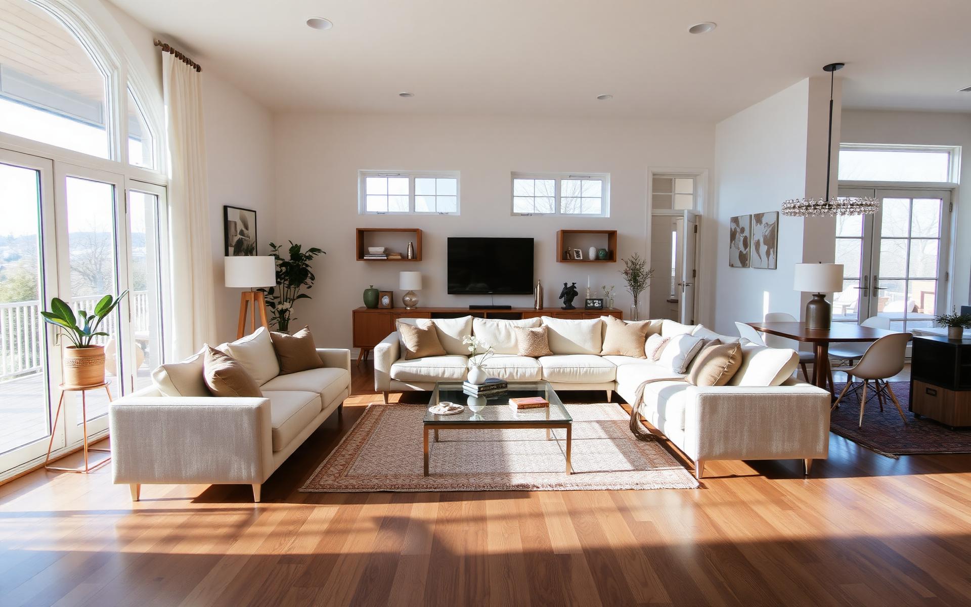 Bright, clean modern living room with natural light